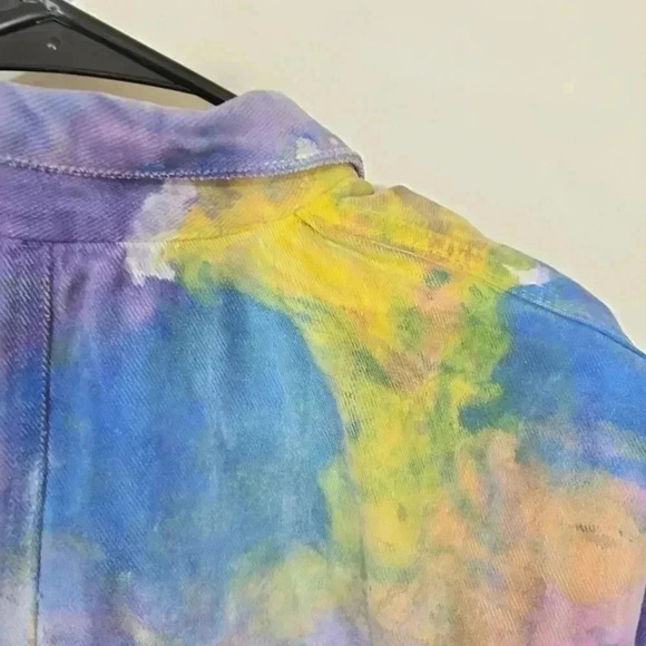 Vintage Fringe Denim Cropped Tie-Dye Jacket - Size Medium - Picture 4 of 13